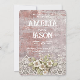 Brölloksinbjudan till Shabby chic Rosa Paint Snöre Inbjudningar