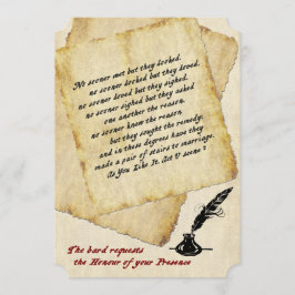 Brölloksinbjudan till Shakespeare Kärlek-offerter Inbjudningar