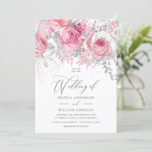 Brölloksinbjudan till silver & Rosa Blommigt Encha Inbjudningar