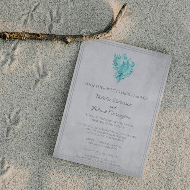 Brölloksinbjudan till Snäckan Teal Conch Inbjudningar (Teal Conch Shell Wedding Invitation)
