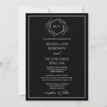 Brölloksinbjudan till svartvit monogram Vapensköld