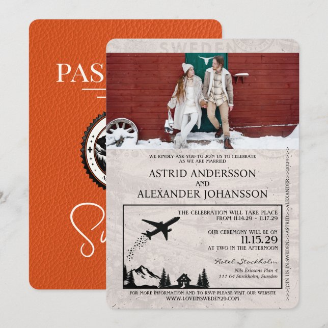 Brölloksinbjudan till Sverige av orange  Inbjudningar (Fram/baksida)