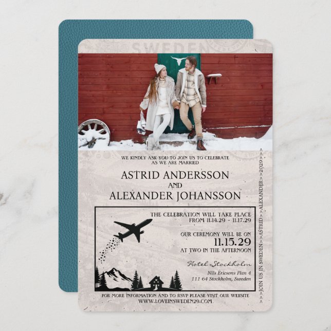 Brölloksinbjudan till Sverigens pass Inbjudningar (Fram/baksida)