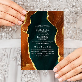 Brölloksinbjudan till Teal, Burnt Orange & Guld Ag Inbjudningar