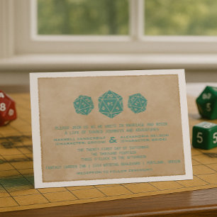 Brölloksinbjudan till Teal Grunge D20 Dice Gamer-m Inbjudningar