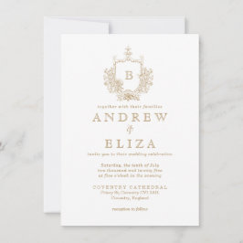 Brölloksinbjudan till Vapenskölden chic Guld Monog Inbjudningar