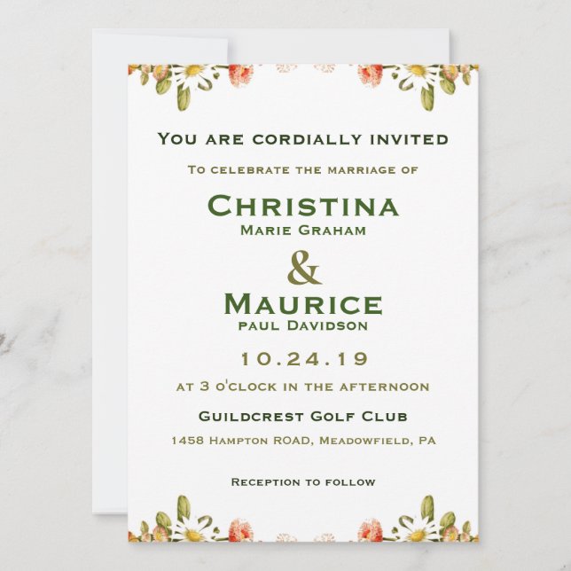 Brölloksinbjudan till vår blommor Gult Grönt  (Framsida)