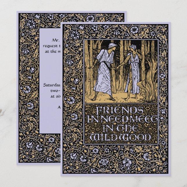 Brölloksinbjudan till vintage Kelmscott Blommigt Inbjudningar (Fram/baksida)