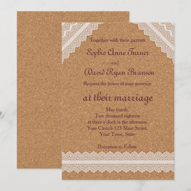 Brölloksinbjudan till Vintage Vin i Snöre Inbjudningar (Fram/baksida)