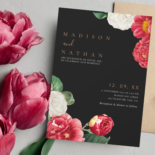 Brölloksinbjudan till Vintagen Black Elegant Blomm Inbjudningar (Skapare uppladdad)