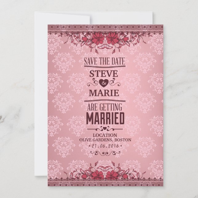 Brölloksinbjudan till vintagens Blommigt Damask-br Inbjudningar (Framsida)