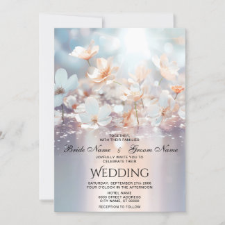 Brölloksinbjudan till vit persiko-Blommigt Inbjudningar