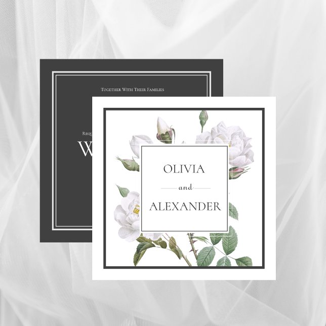 Brölloksinbjudan till vit ros Elegant Blommigt  Inbjudningar (White Roses Elegant Floral Wedding Invitation)