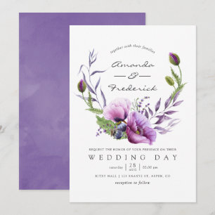 Brölloksinbjudan till Watercolor Violet Poppy Blom Inbjudningar
