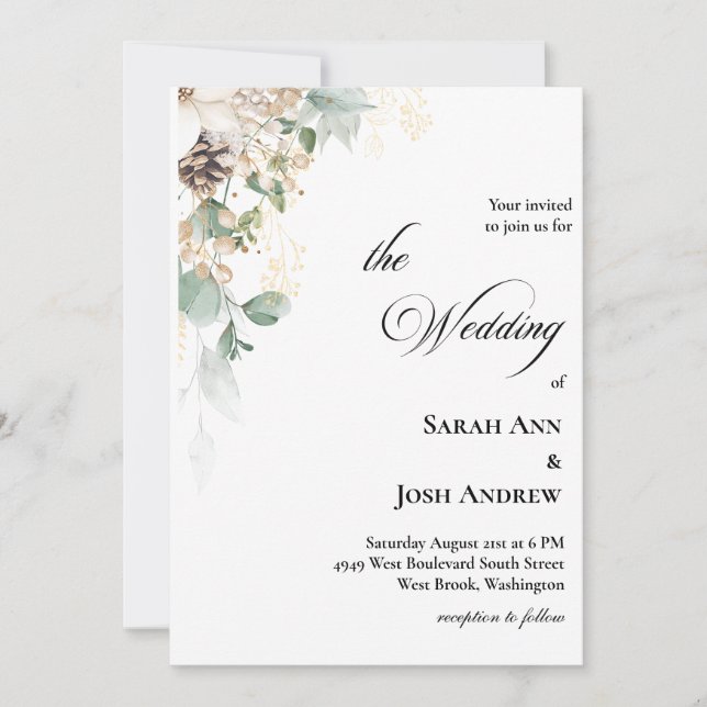 Brölloksinbjudan till Winter Guld Blommigt Inbjudningar (Framsida)