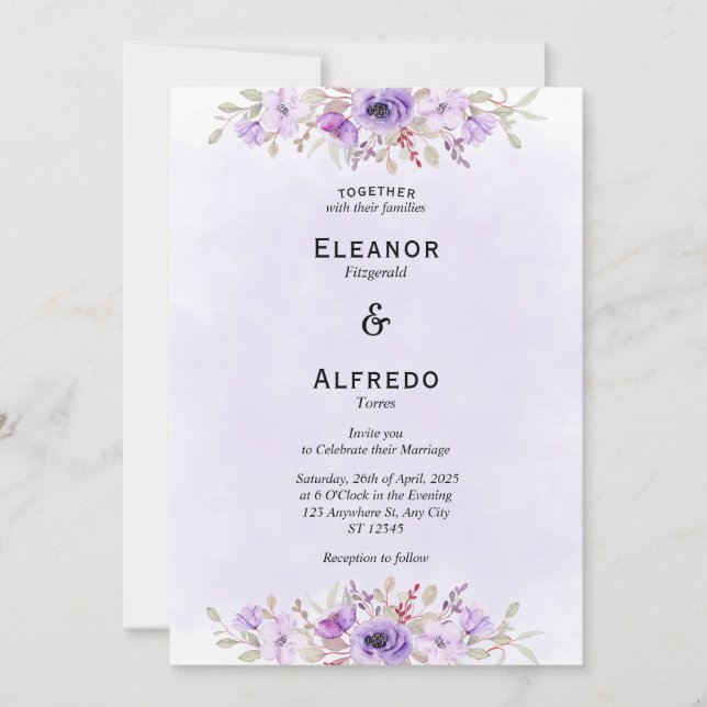 Brölloksinbjudningar för chicens Lila med minimali Inbjudningar (Framsida)