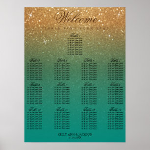Bröllop 13 Sittplatser - Teal och Guld Glitter Poster