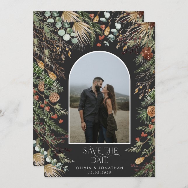 Bröllop 1-fotoarks vattenfärg botanisk blommigt spara datumet (Fram/baksida)