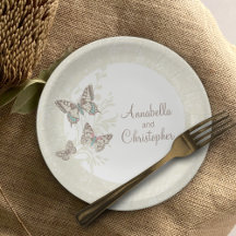 Bröllop 3 bläck butterflies kräm vit papper skylt