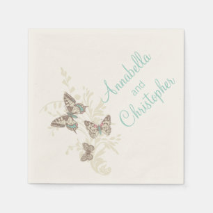 Bröllop 3 bläck butterflies teal papper napkin pappersservett