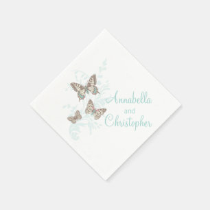 Bröllop 3 bläck butterflies tealvvit papper napkin pappersservett