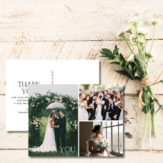 Bröllop 3-vykort för fotokollage-Tack Vykort