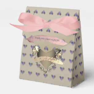 Bröllop 3D Gamla Guld Hearts "Tack!" Presentaskar