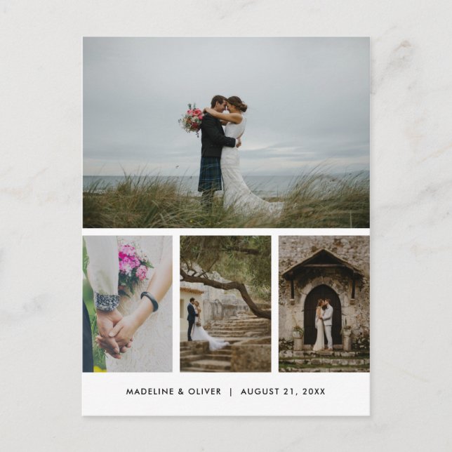 Bröllop 4-foto enkel minimal Tack Vykort (Framsida)