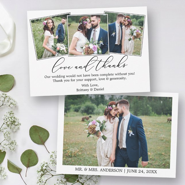 Bröllop 4 Fotomodern, minimalistisk kalligrafi Kär Tack Kort (Customize to change your personalized text size or text style.)