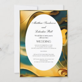 Bröllop Abstrakt teal guld Elegant Modern Inbjudningar