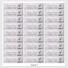 Bröllop Adress Champagne Glass Wood String Ljus Klistermärken