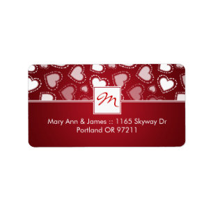 Bröllop Adress Monogram Doften Hearts Red Adressetikett
