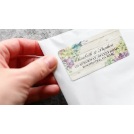 Bröllop Adress Watercolor Succulents Rustic Wood Adressetikett