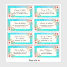 Bröllop-adressetikett Modern Rosa Blommigt Teal Gu Klistermärken