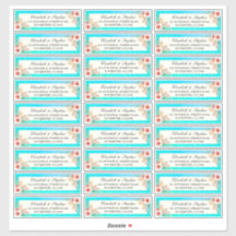 Bröllop-adressetikett Modern Rosa Blommigt Teal Gu