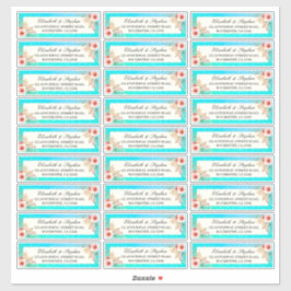 Bröllop-adressetikett Modern Rosa Blommigt Teal Gu Klistermärken