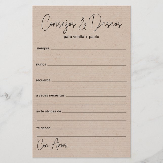Bröllop Advice och Önskemål Spanska (Framsida)