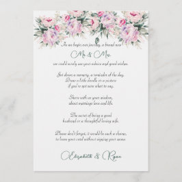 Bröllop Advice well Önskemål Rosa Peonies Rådkort