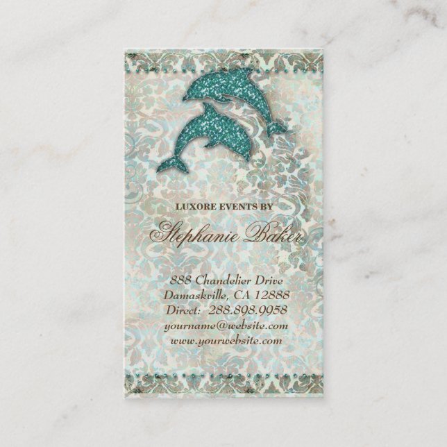 Bröllop Affärskort Beach Dolphin Vintage Visitkort (Framsida)
