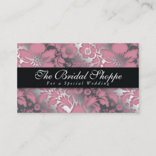 Bröllop Affärskort Damask Blommigt Silver Rosa Visitkort