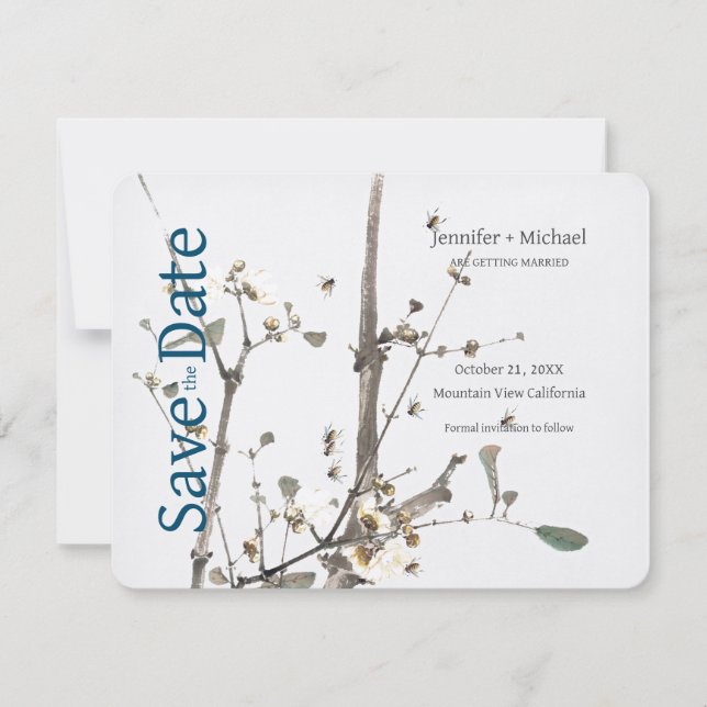 Bröllop Äktenskap Kalligrafi Blommig  Spara Datumet (Framsida)