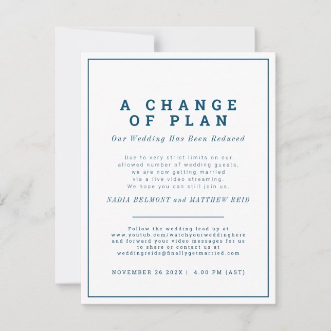 Bröllop ändring av plan som ska avbrytas nu, ström spara datumet (Framsida)