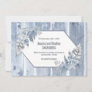 Bröllop Announcement Dusty Blue Wood Meddelande