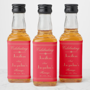 Bröllop Anpassningsbar Bride Groom Chic Red Guld M Spritflaskor Etikett