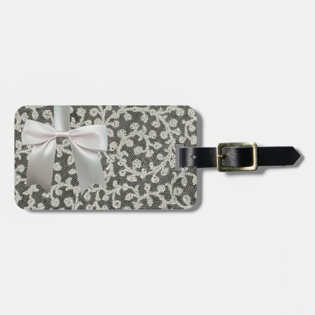 Bröllop Antique Snöre Linen White Classic Söt Bagagebricka (Horisontell Framsida)