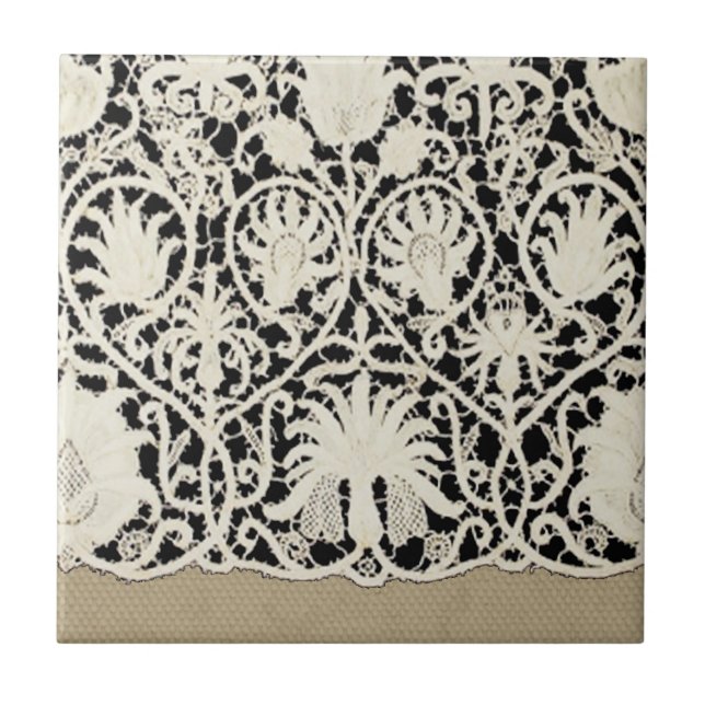 Bröllop Antique Snöre Linen White Classic Söt Kakelplatta (Framsidan)