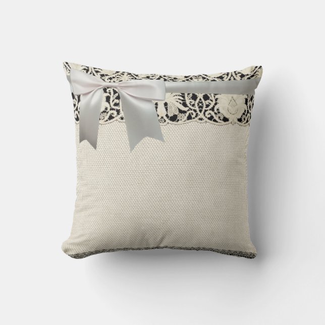 Bröllop Antique Snöre Linen White Classic Söt Kudde (Framsida)