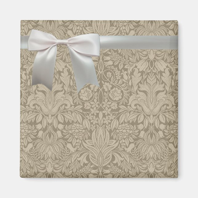 Bröllop Antique Snöre Linen White Classic Söt Magnet (Framsidan)