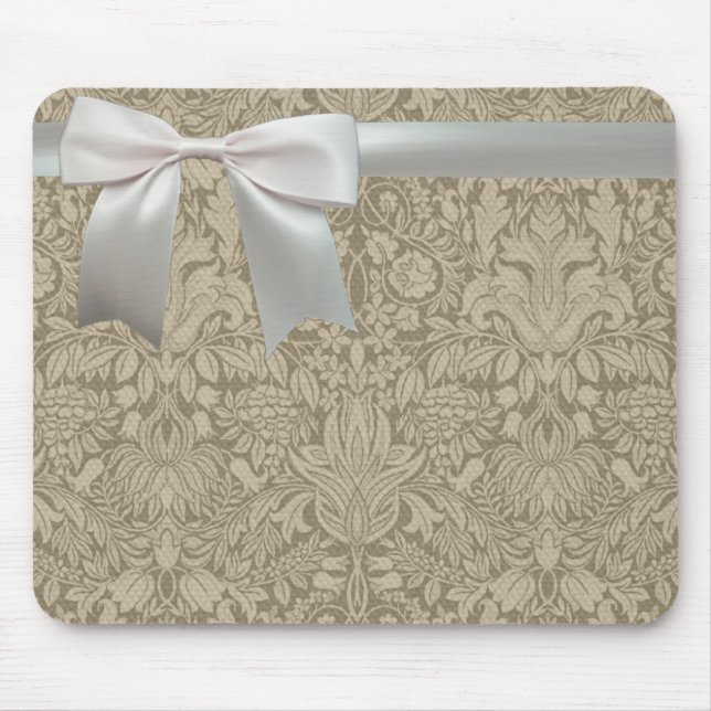 Bröllop Antique Snöre Linen White Classic Söt Musmatta (Framsidan)
