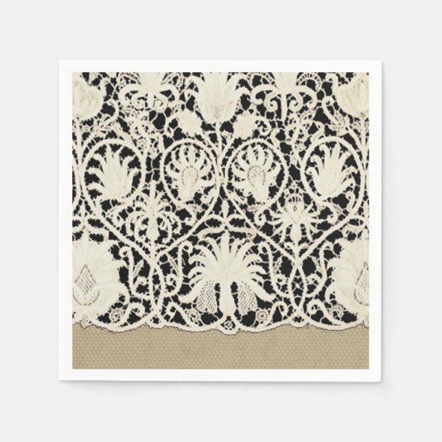 Bröllop Antique Snöre Linen White Classic Söt Pappersservett (Framsidan)